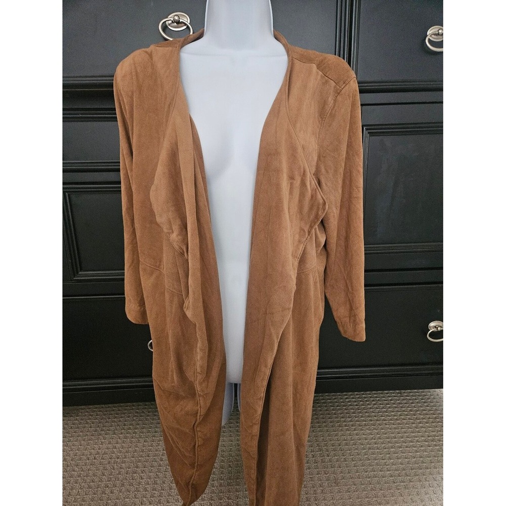 Relativity Faux Suede Cardigan Women XL Tan Excellent Draped Open Front Pocket